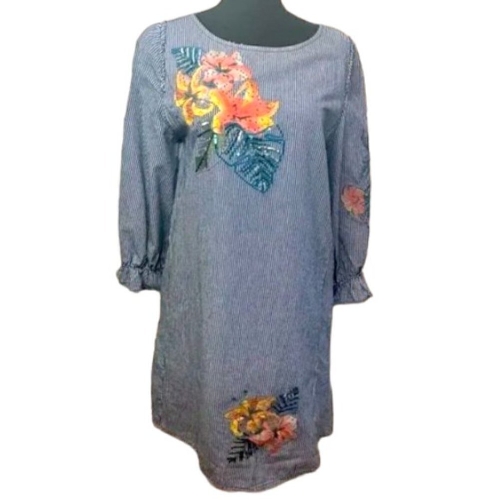 Philosophy Navy Striped Floral Dress Women’s Size Small